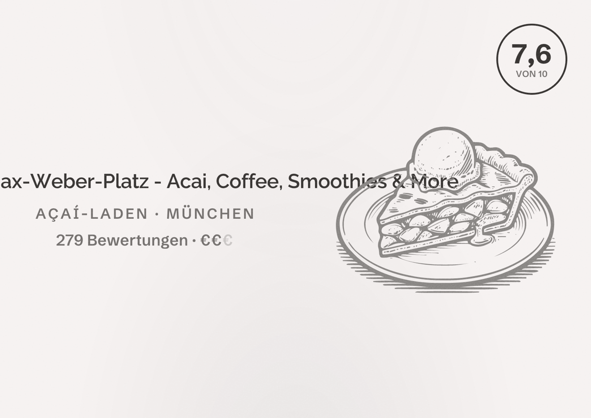 Illustriertes Poster von PALMZ Max-Weber-Platz - Acai, Coffee, Smoothies & More, Açaí-Laden in München: Bewertung 7,6 von 10 aus 279 Bewertungen, Preisniveau €€
