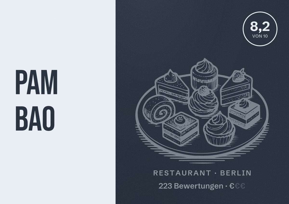 Illustriertes Poster von Pam Bao, Restaurant in Berlin: Bewertung 8,2 von 10 aus 223 Bewertungen, Preisniveau €