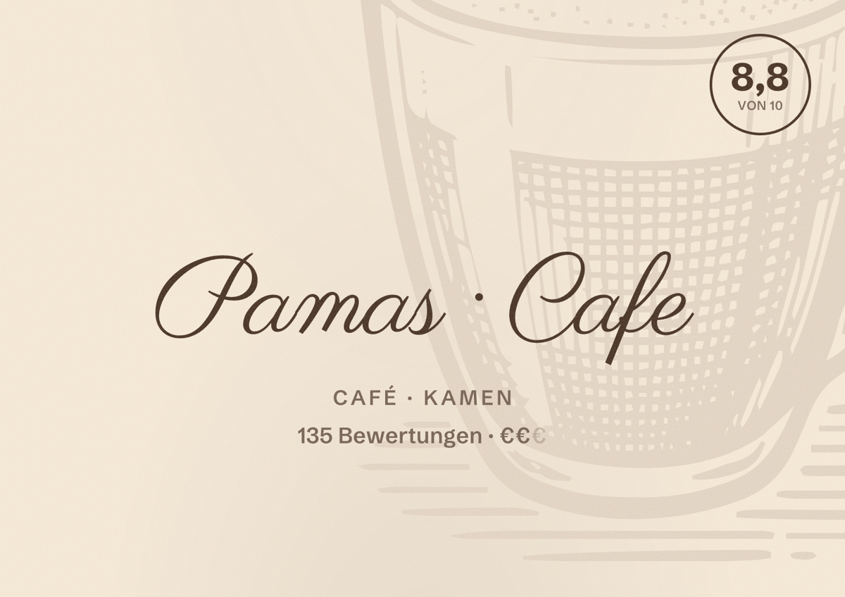 Illustriertes Poster von Pamas Cafe, Café in Kamen: Bewertung 8,8 von 10 aus 135 Bewertungen, Preisniveau €€