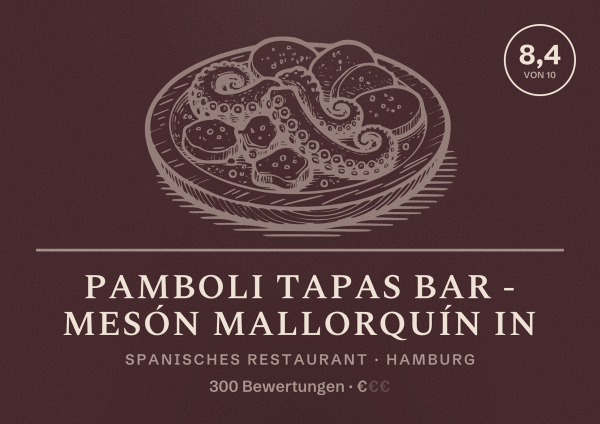 Illustriertes Poster von pamboli tapas bar - mesón mallorquín in, Spanisches Restaurant in Hamburg: Bewertung 8,4 von 10 aus 300 Bewertungen, Preisniveau €