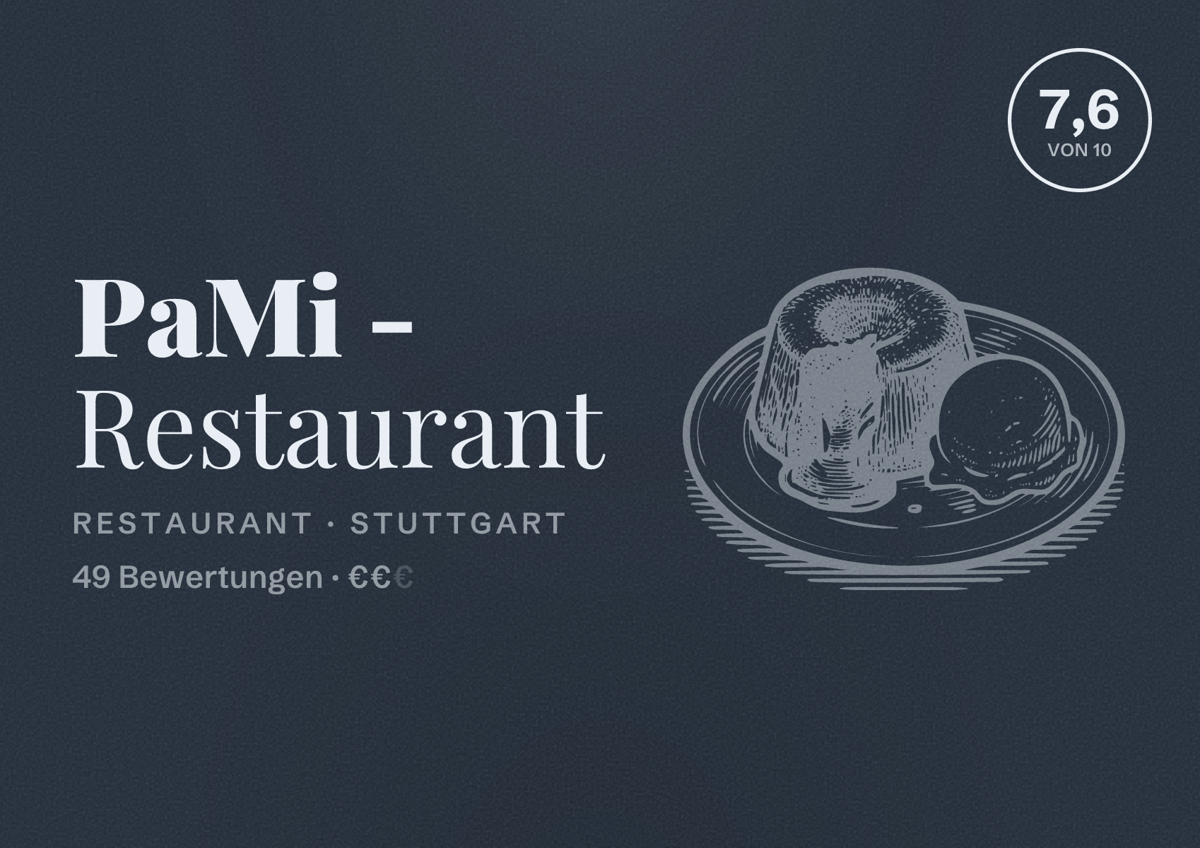 Illustriertes Poster von PaMi - Restaurant, Restaurant in Stuttgart: Bewertung 7,6 von 10 aus 49 Bewertungen, Preisniveau €€