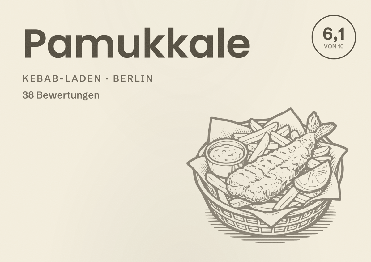 Illustriertes Poster von Pamukkale, Kebab-Laden in Berlin: Bewertung 6,1 von 10 aus 38 Bewertungen