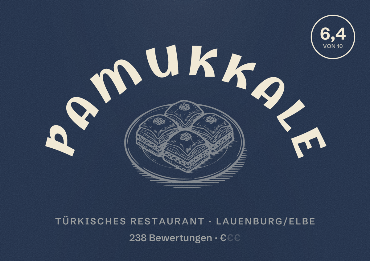 Illustriertes Poster von Pamukkale, Türkisches Restaurant in Lauenburg/Elbe: Bewertung 6,4 von 10 aus 238 Bewertungen, Preisniveau €