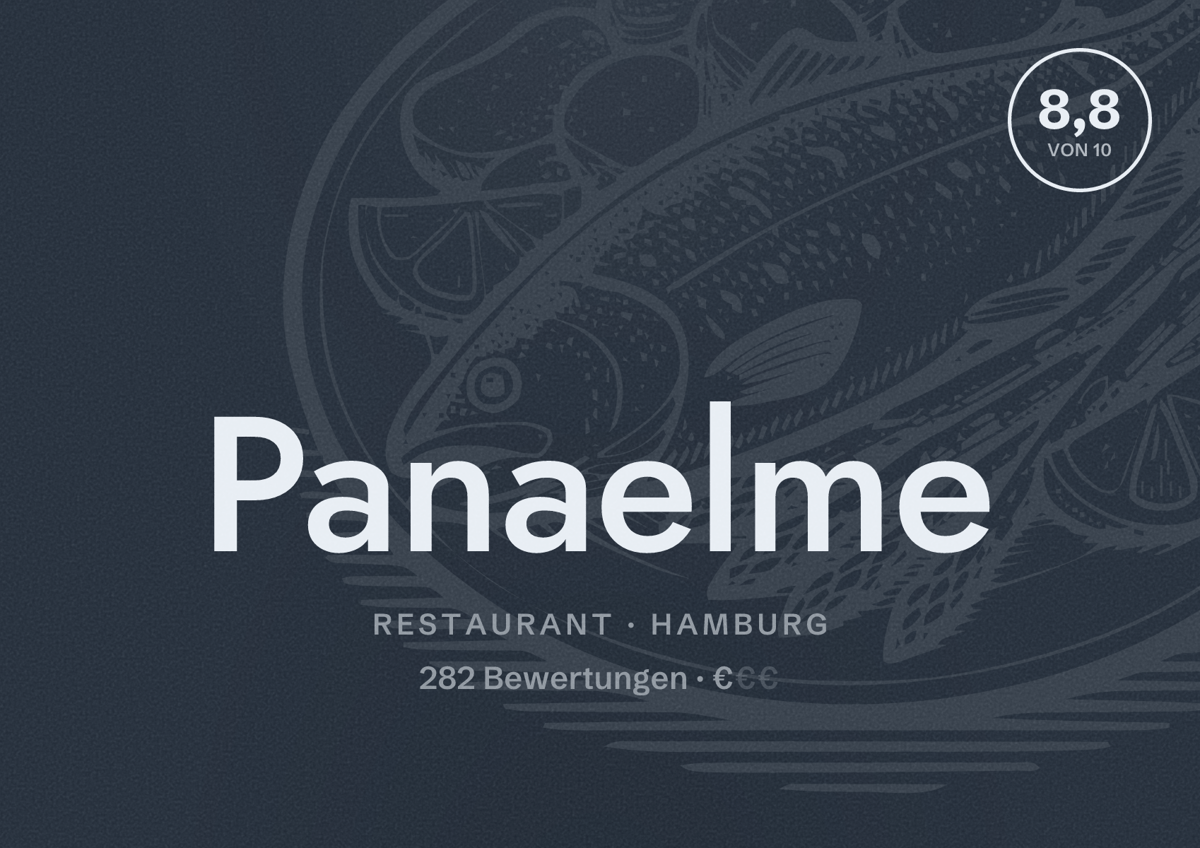 Illustriertes Poster von Panaelme, Restaurant in Hamburg: Bewertung 8,8 von 10 aus 282 Bewertungen, Preisniveau €