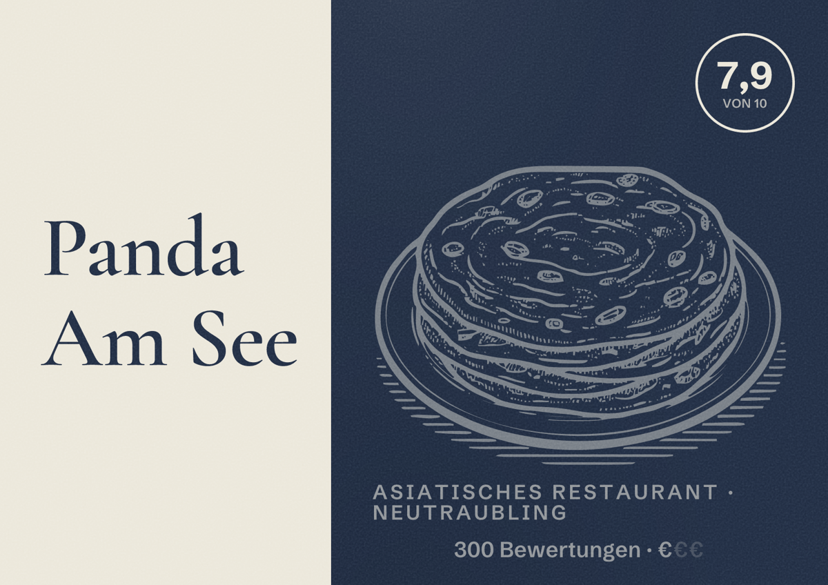 Illustriertes Poster von Panda Am See, Asiatisches Restaurant in Neutraubling: Bewertung 7,9 von 10 aus 300 Bewertungen, Preisniveau €