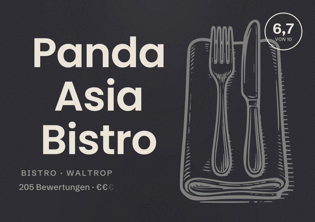 Illustriertes Poster von Panda Asia Bistro, Bistro in Waltrop: Bewertung 6,7 von 10 aus 205 Bewertungen, Preisniveau €€