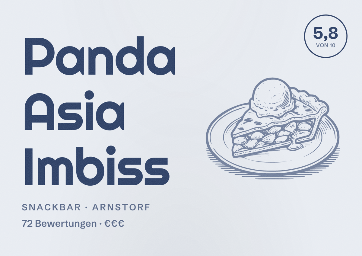 Illustriertes Poster von Panda Asia Imbiss, Snackbar in Arnstorf: Bewertung 5,8 von 10 aus 72 Bewertungen, Preisniveau €€€