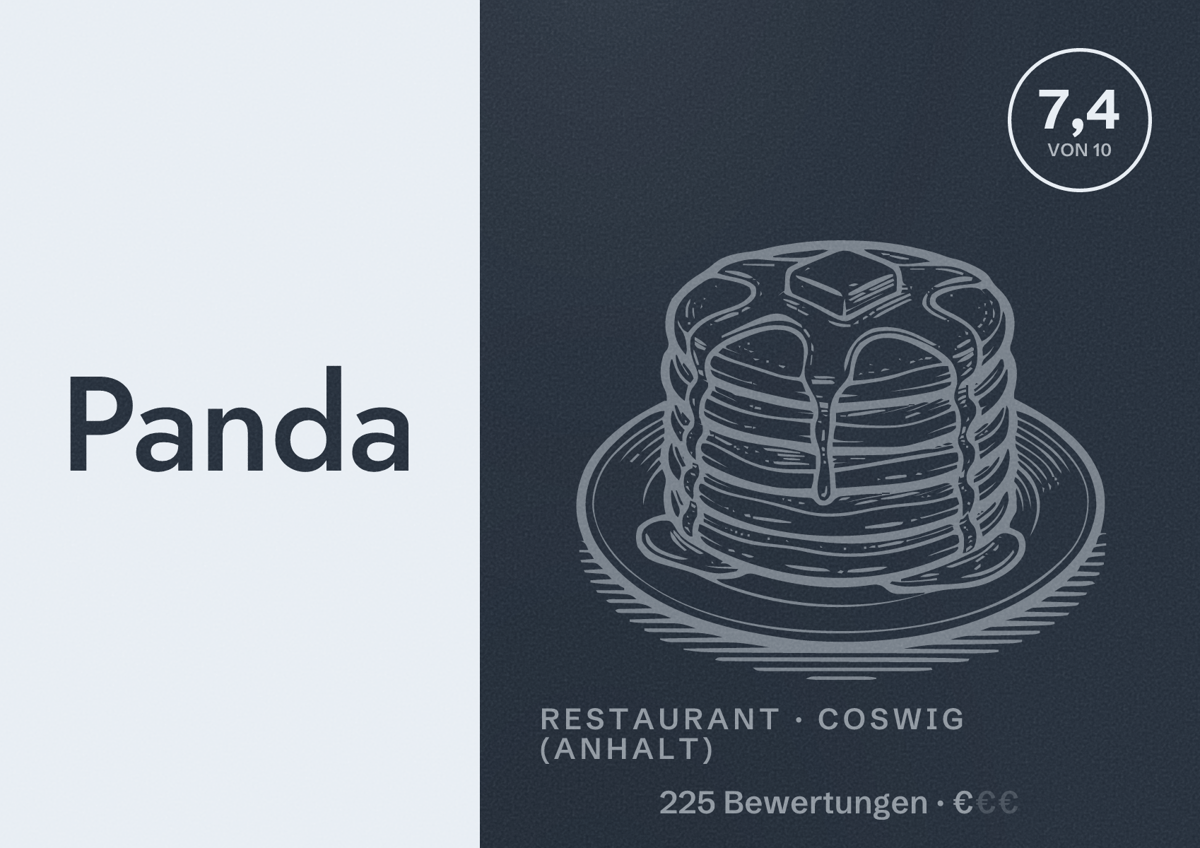 Illustriertes Poster von Panda, Restaurant in Coswig (Anhalt): Bewertung 7,4 von 10 aus 225 Bewertungen, Preisniveau €