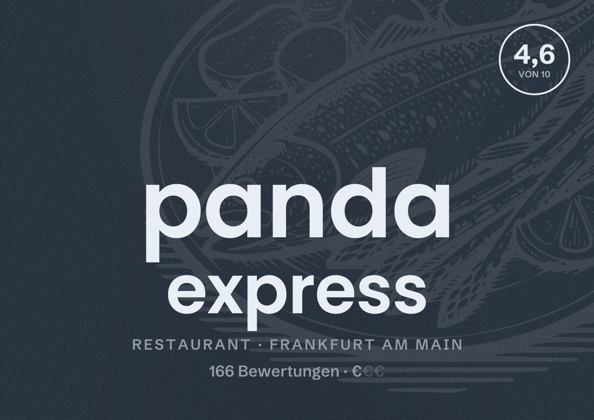Illustriertes Poster von panda express, Restaurant in Frankfurt am Main: Bewertung 4,6 von 10 aus 166 Bewertungen, Preisniveau €