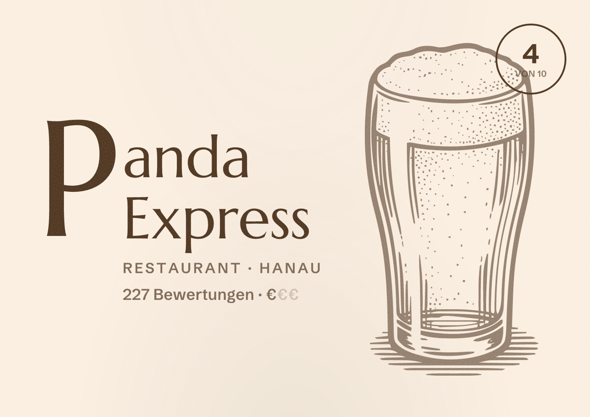 Illustriertes Poster von Panda Express, Restaurant in Hanau: Bewertung 4 von 10 aus 227 Bewertungen, Preisniveau €