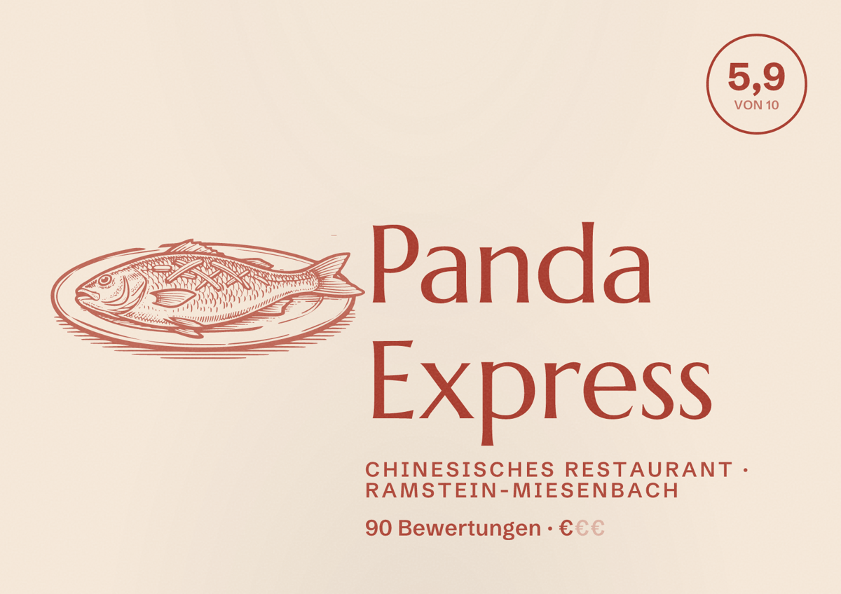 Illustriertes Poster von Panda Express, Chinesisches Restaurant in Ramstein-Miesenbach: Bewertung 5,9 von 10 aus 90 Bewertungen, Preisniveau €