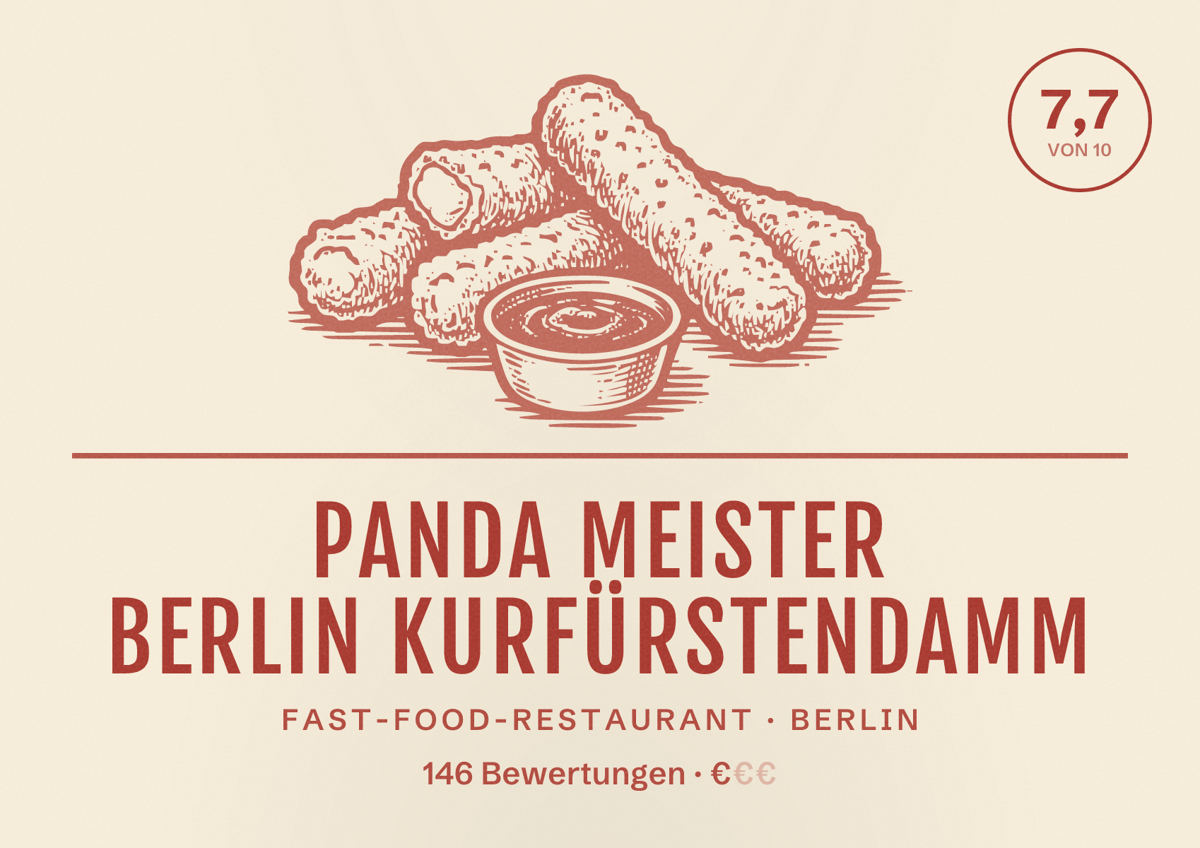 Illustriertes Poster von Panda Meister Berlin Kurfürstendamm, Fast-Food-Restaurant in Berlin: Bewertung 7,7 von 10 aus 146 Bewertungen, Preisniveau €