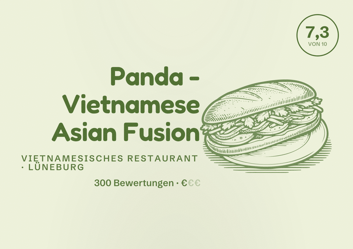 Illustriertes Poster von Panda - Vietnamese Asian Fusion, Vietnamesisches Restaurant in Lüneburg: Bewertung 7,3 von 10 aus 300 Bewertungen, Preisniveau €