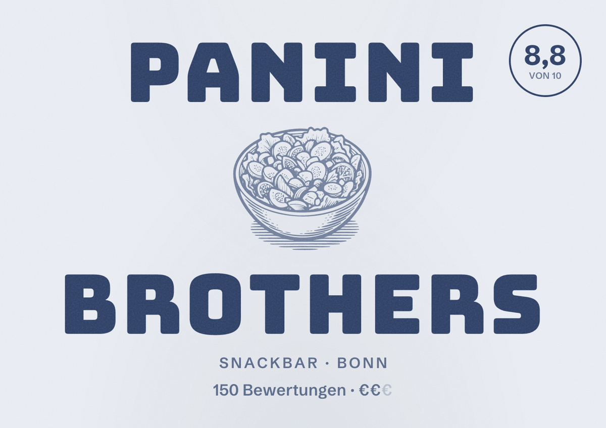Illustriertes Poster von Panini Brothers, Snackbar in Bonn: Bewertung 8,8 von 10 aus 150 Bewertungen, Preisniveau €€