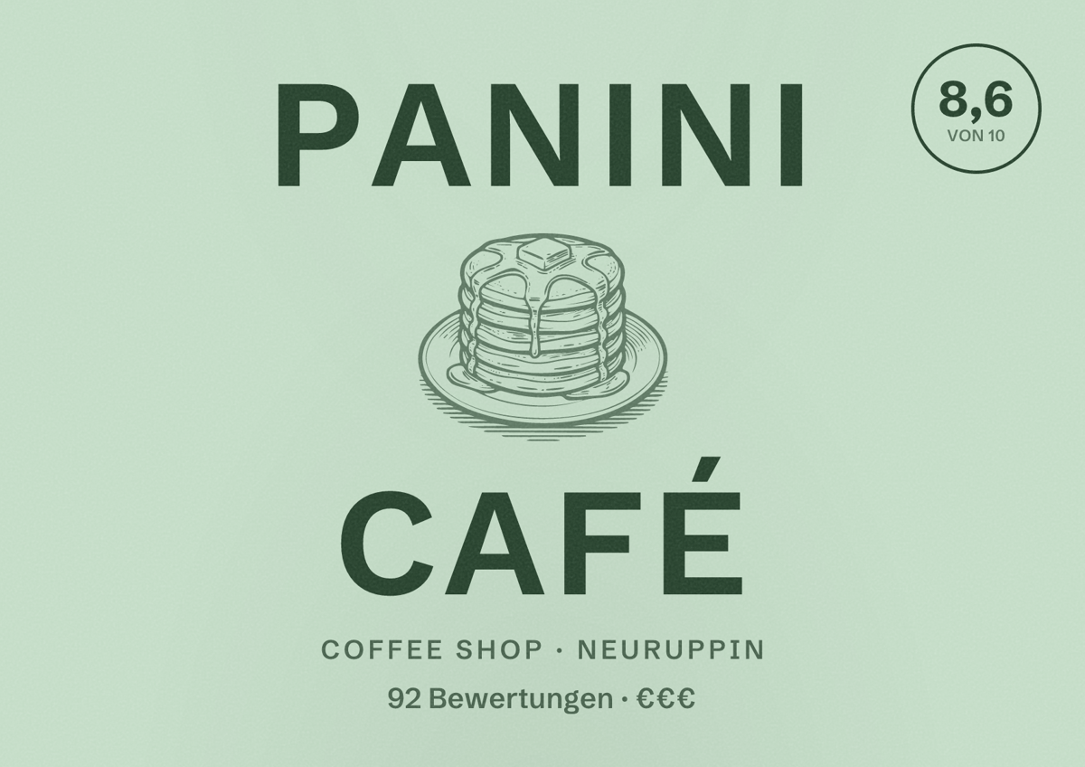 Illustriertes Poster von Panini café, Coffee Shop in Neuruppin: Bewertung 8,6 von 10 aus 92 Bewertungen, Preisniveau €€€