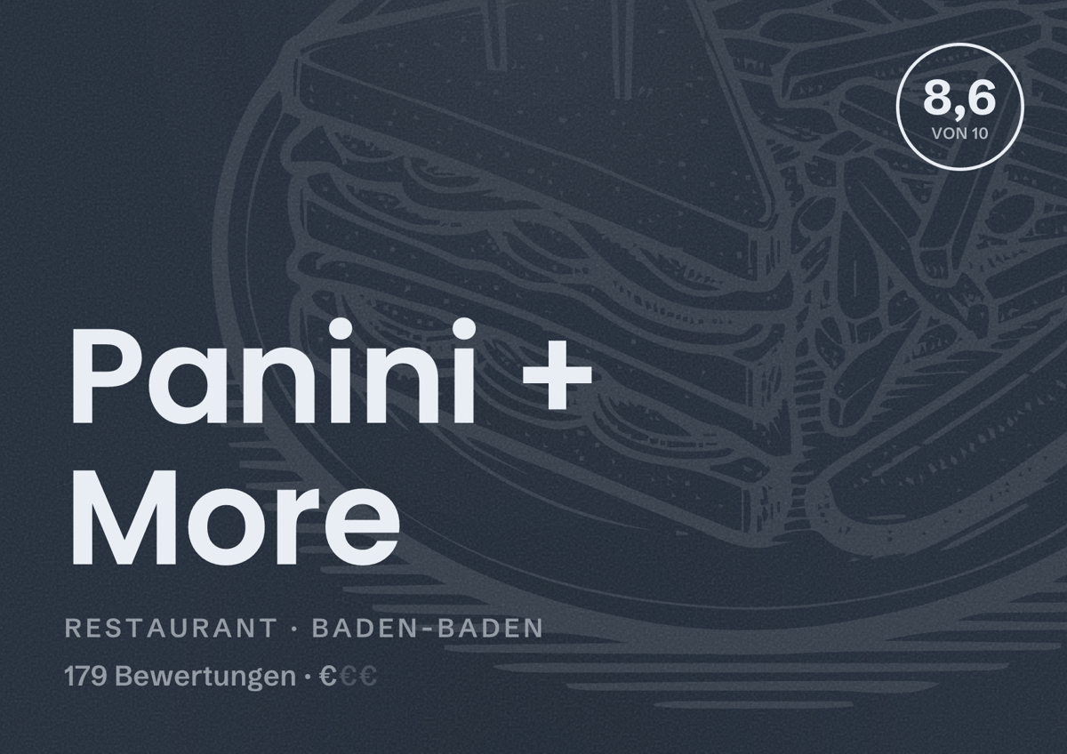 Illustriertes Poster von Panini + More, Restaurant in Baden-Baden: Bewertung 8,6 von 10 aus 179 Bewertungen, Preisniveau €