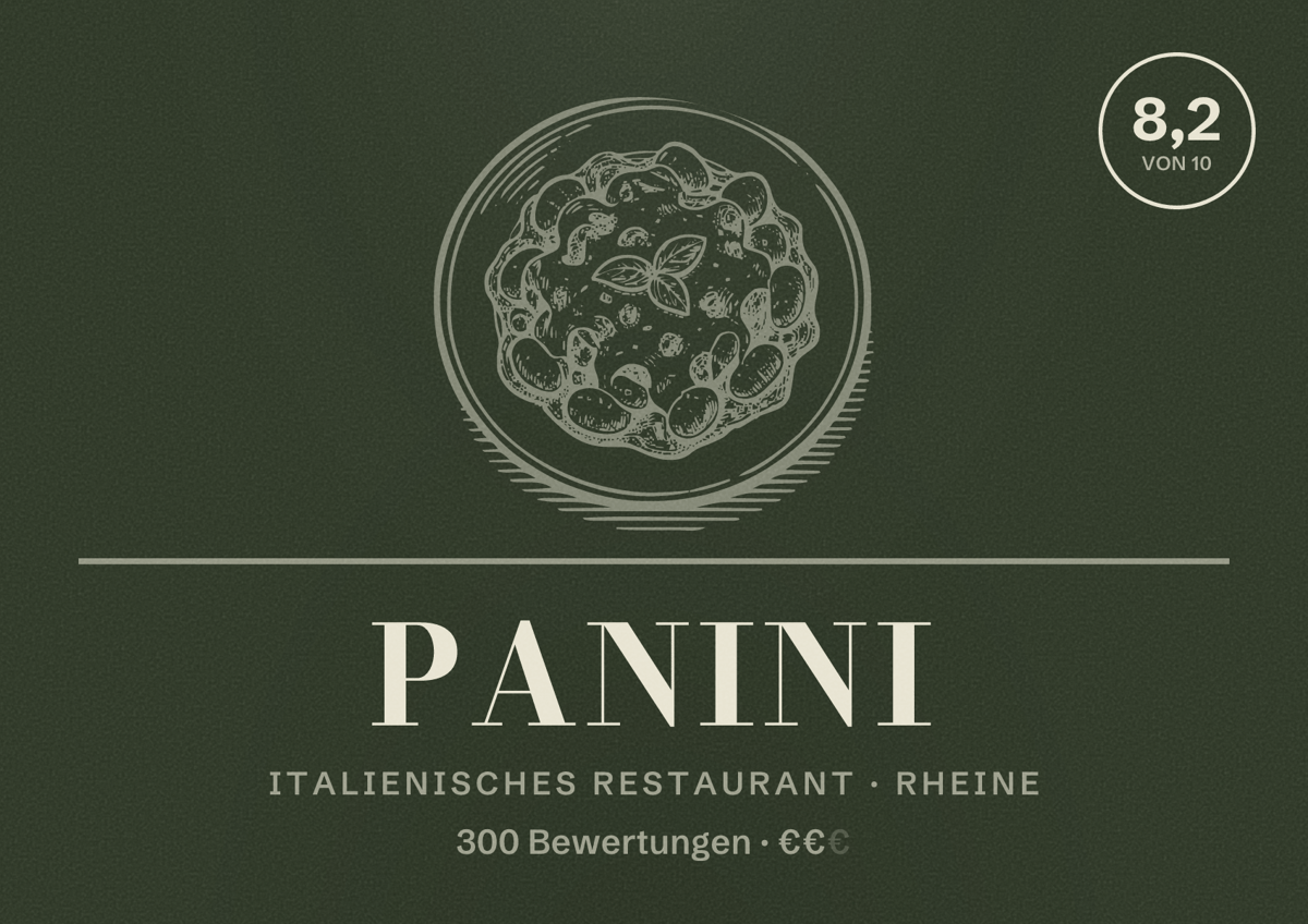 Illustriertes Poster von Panini, Italienisches Restaurant in Rheine: Bewertung 8,2 von 10 aus 300 Bewertungen, Preisniveau €€