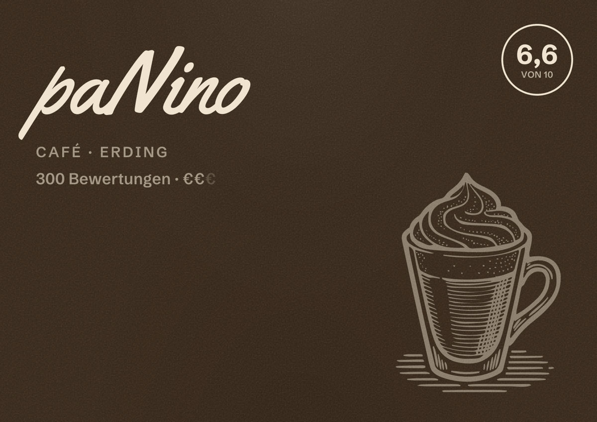 Illustriertes Poster von paNino, Café in Erding: Bewertung 6,6 von 10 aus 300 Bewertungen, Preisniveau €€