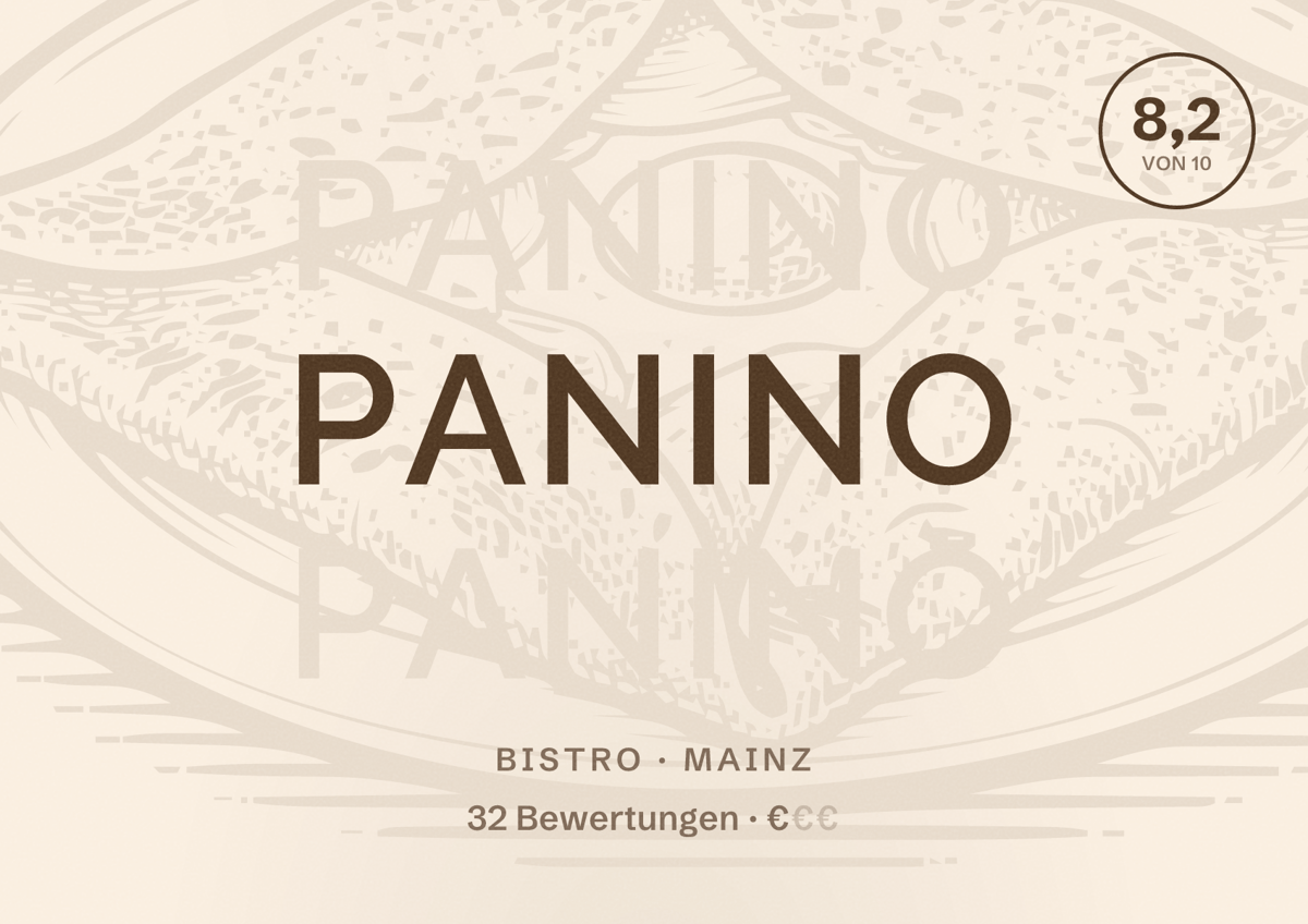 Illustriertes Poster von PANINO, Bistro in Mainz: Bewertung 8,2 von 10 aus 32 Bewertungen, Preisniveau €
