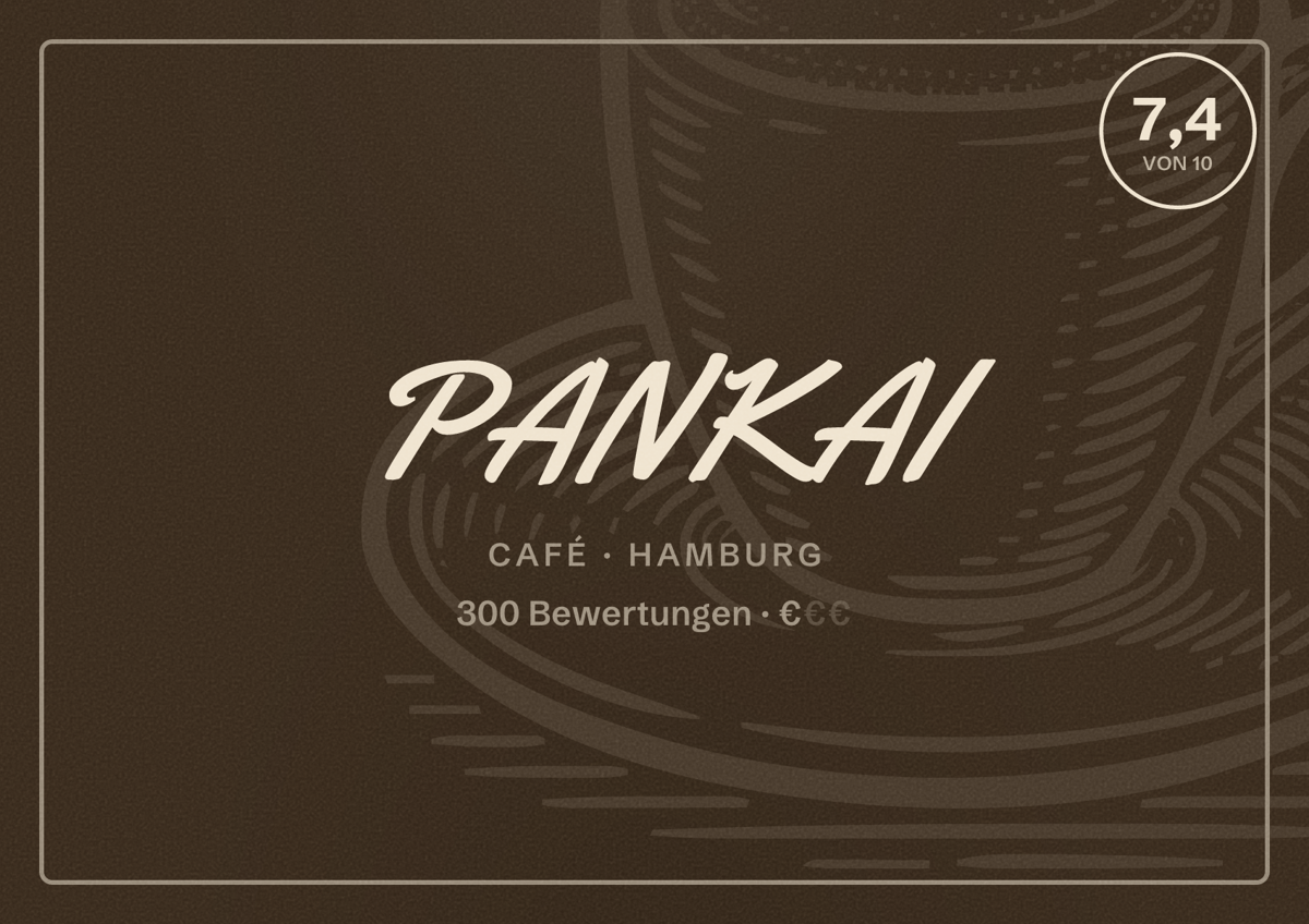 Illustriertes Poster von PANKAI, Café in Hamburg: Bewertung 7,4 von 10 aus 300 Bewertungen, Preisniveau €