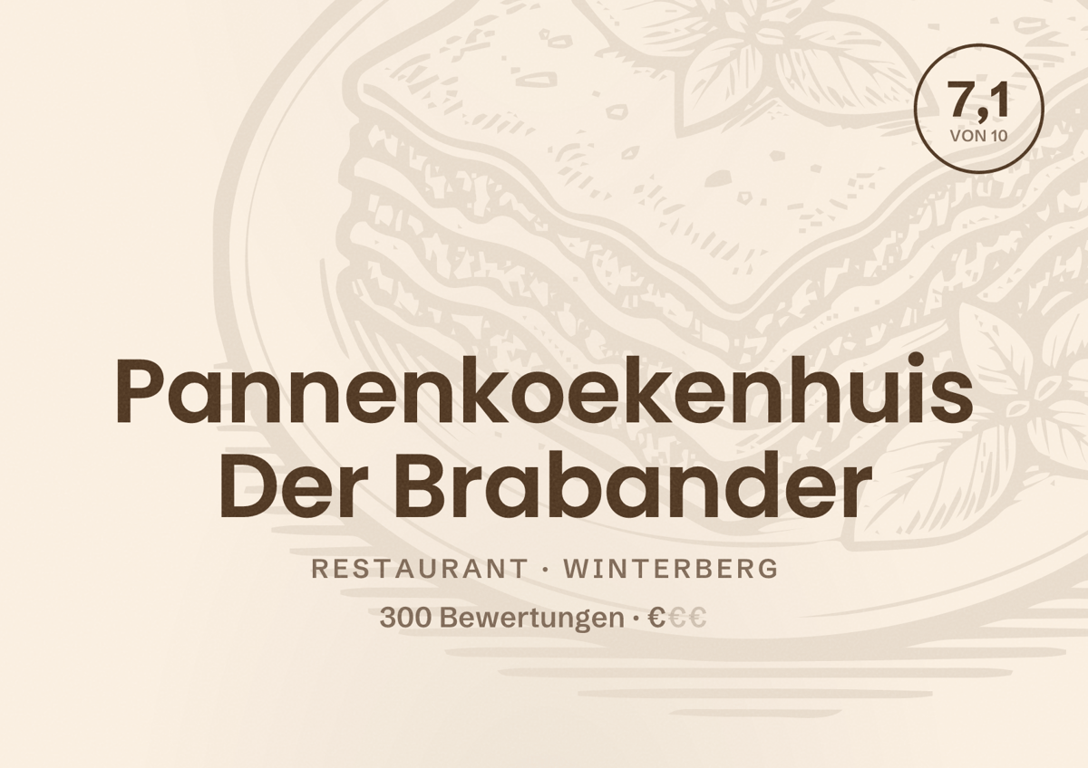 Illustriertes Poster von Pannenkoekenhuis Der Brabander, Restaurant in Winterberg: Bewertung 7,1 von 10 aus 300 Bewertungen, Preisniveau €