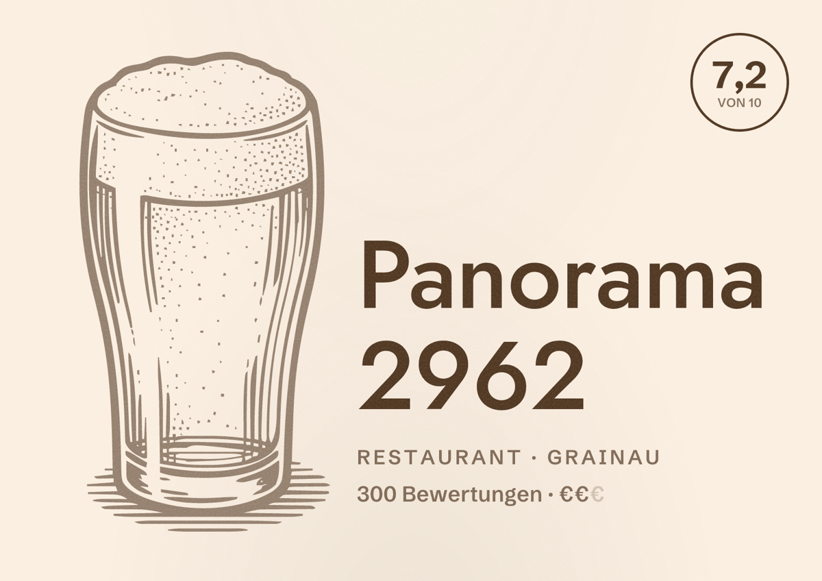 Illustriertes Poster von Panorama 2962, Restaurant in Grainau: Bewertung 7,2 von 10 aus 300 Bewertungen, Preisniveau €€