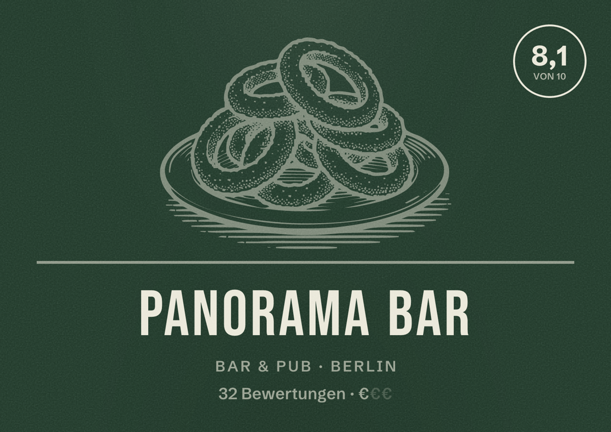 Illustriertes Poster von Panorama Bar, Bar & Pub in Berlin: Bewertung 8,1 von 10 aus 32 Bewertungen, Preisniveau €