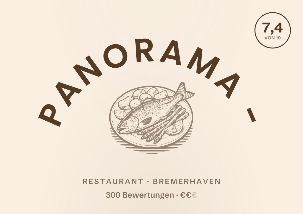 Illustriertes Poster von Panorama -, Restaurant in Bremerhaven: Bewertung 7,4 von 10 aus 300 Bewertungen, Preisniveau €€