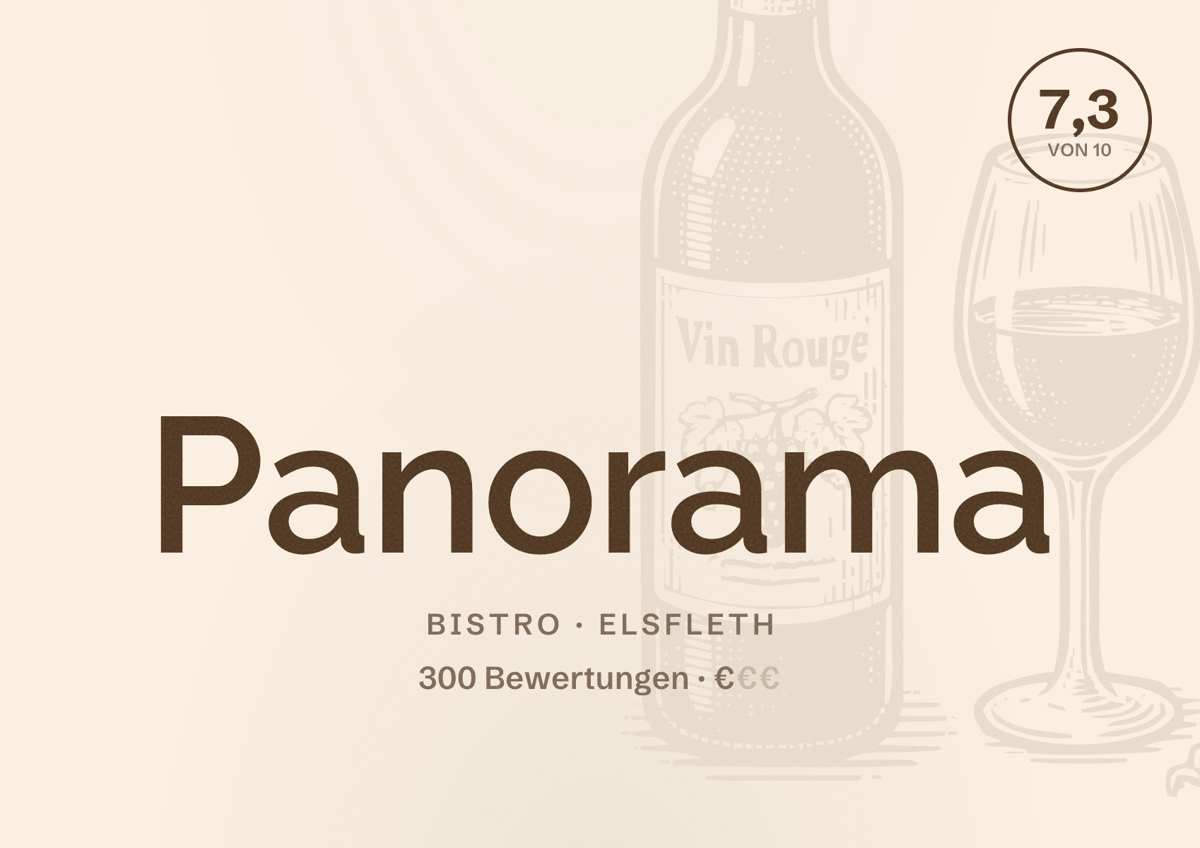 Illustriertes Poster von Panorama, Bistro in Elsfleth: Bewertung 7,3 von 10 aus 300 Bewertungen, Preisniveau €