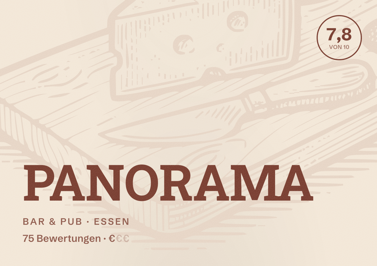 Illustriertes Poster von PANORAMA, Bar & Pub in Essen: Bewertung 7,8 von 10 aus 75 Bewertungen, Preisniveau €