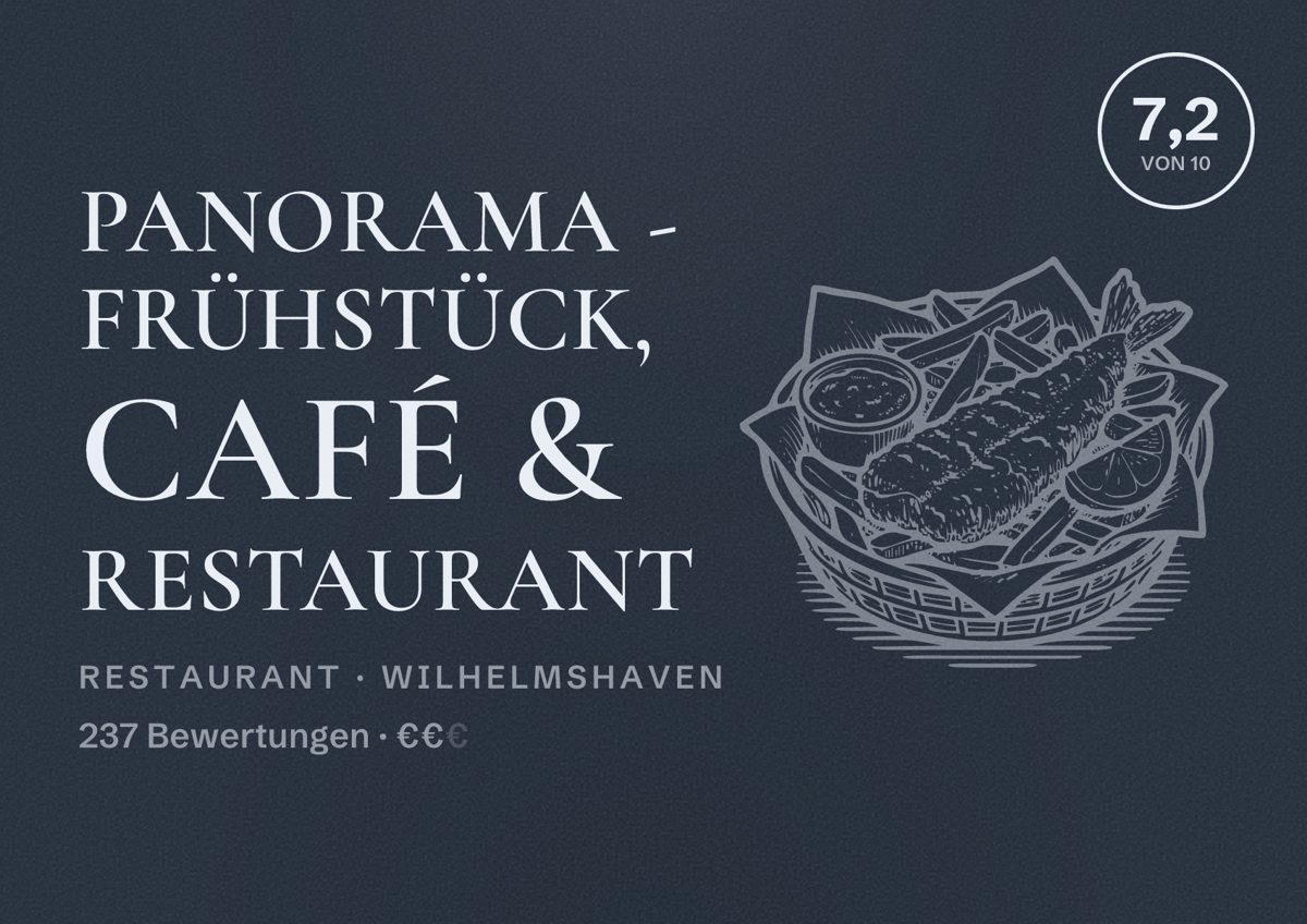 Illustriertes Poster von panorama - Frühstück, Café & Restaurant, Restaurant in Wilhelmshaven: Bewertung 7,2 von 10 aus 237 Bewertungen, Preisniveau €€