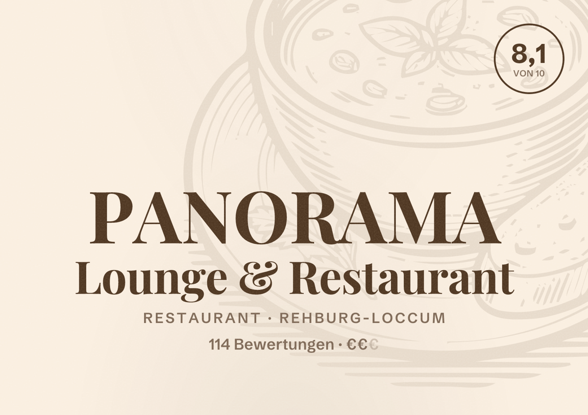 Illustriertes Poster von PANORAMA Lounge & Restaurant, Restaurant in Rehburg-Loccum: Bewertung 8,1 von 10 aus 114 Bewertungen, Preisniveau €€