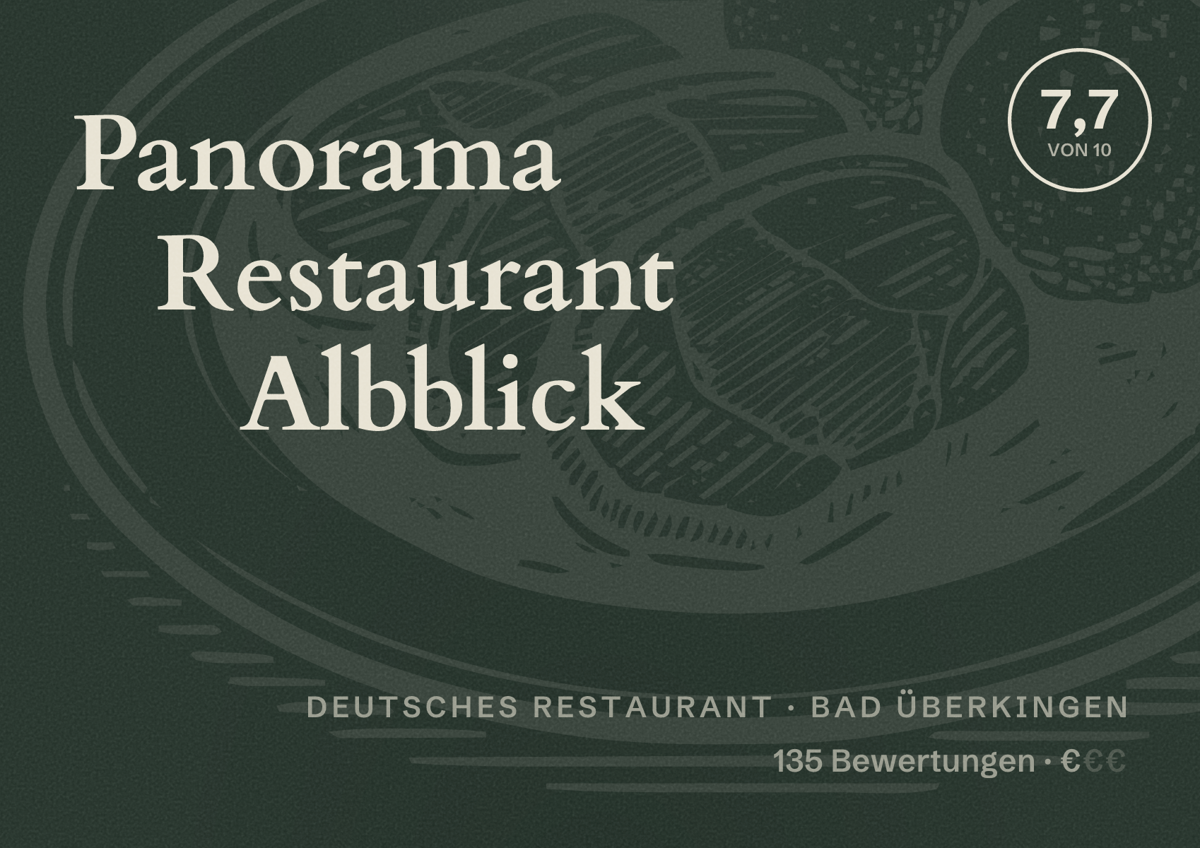 Illustriertes Poster von Panorama Restaurant Albblick, Deutsches Restaurant in Bad Überkingen: Bewertung 7,7 von 10 aus 135 Bewertungen, Preisniveau €