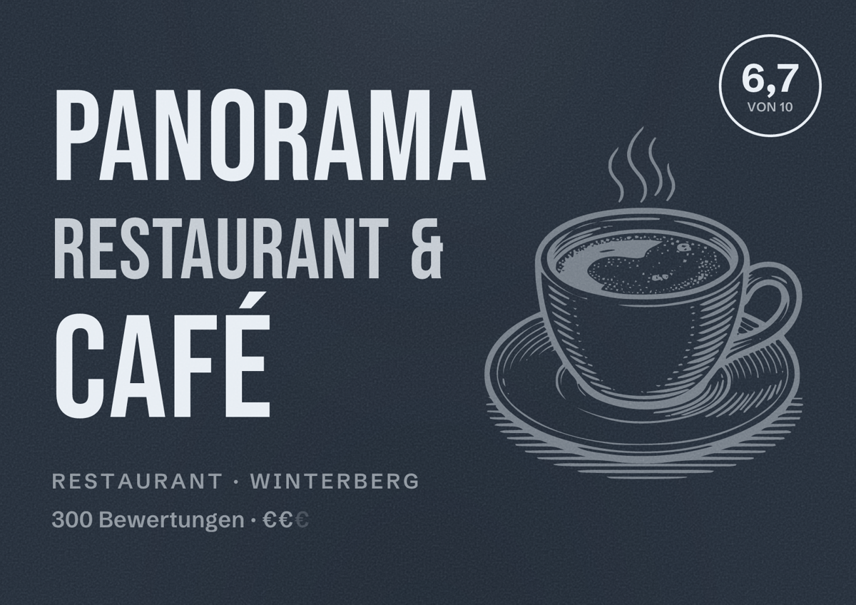 Illustriertes Poster von Panorama Restaurant & Café, Restaurant in Winterberg: Bewertung 6,7 von 10 aus 300 Bewertungen, Preisniveau €€