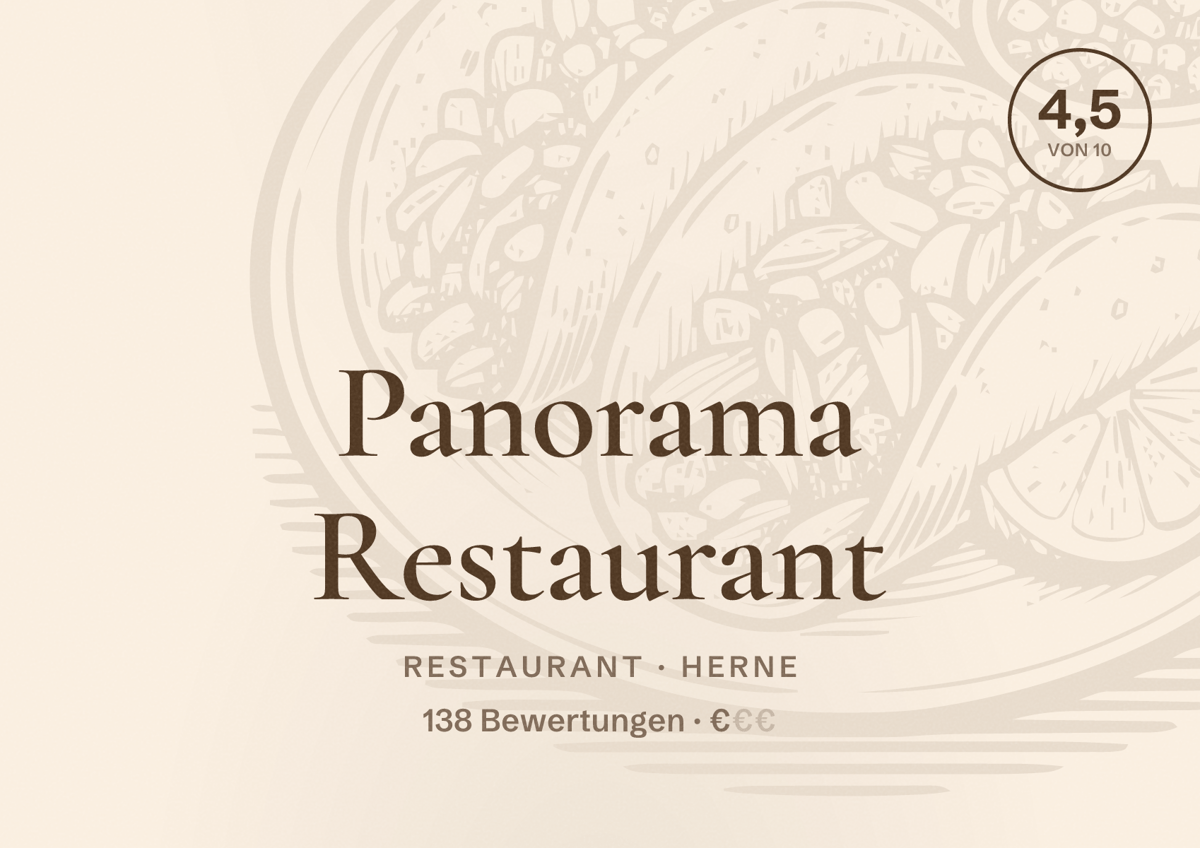 Illustriertes Poster von Panorama Restaurant, Restaurant in Herne: Bewertung 4,5 von 10 aus 138 Bewertungen, Preisniveau €