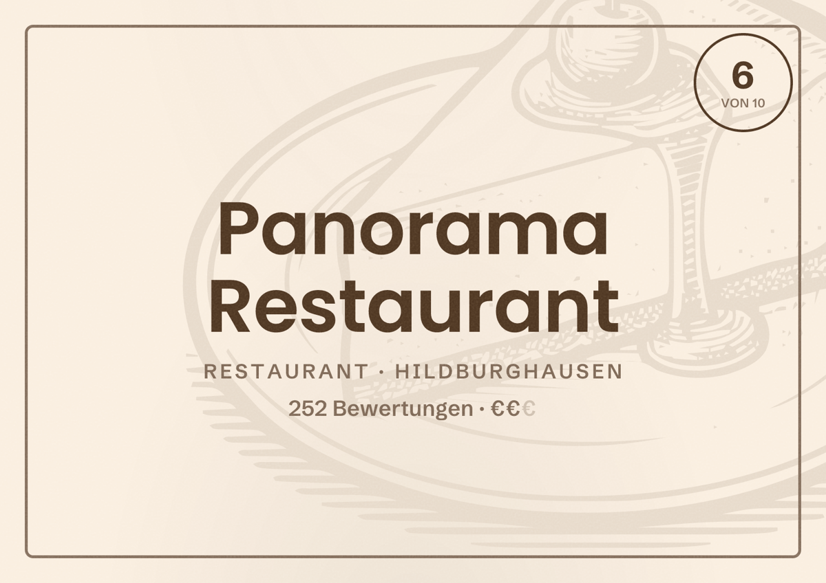 Illustriertes Poster von Panorama Restaurant, Restaurant in Hildburghausen: Bewertung 6 von 10 aus 252 Bewertungen, Preisniveau €€
