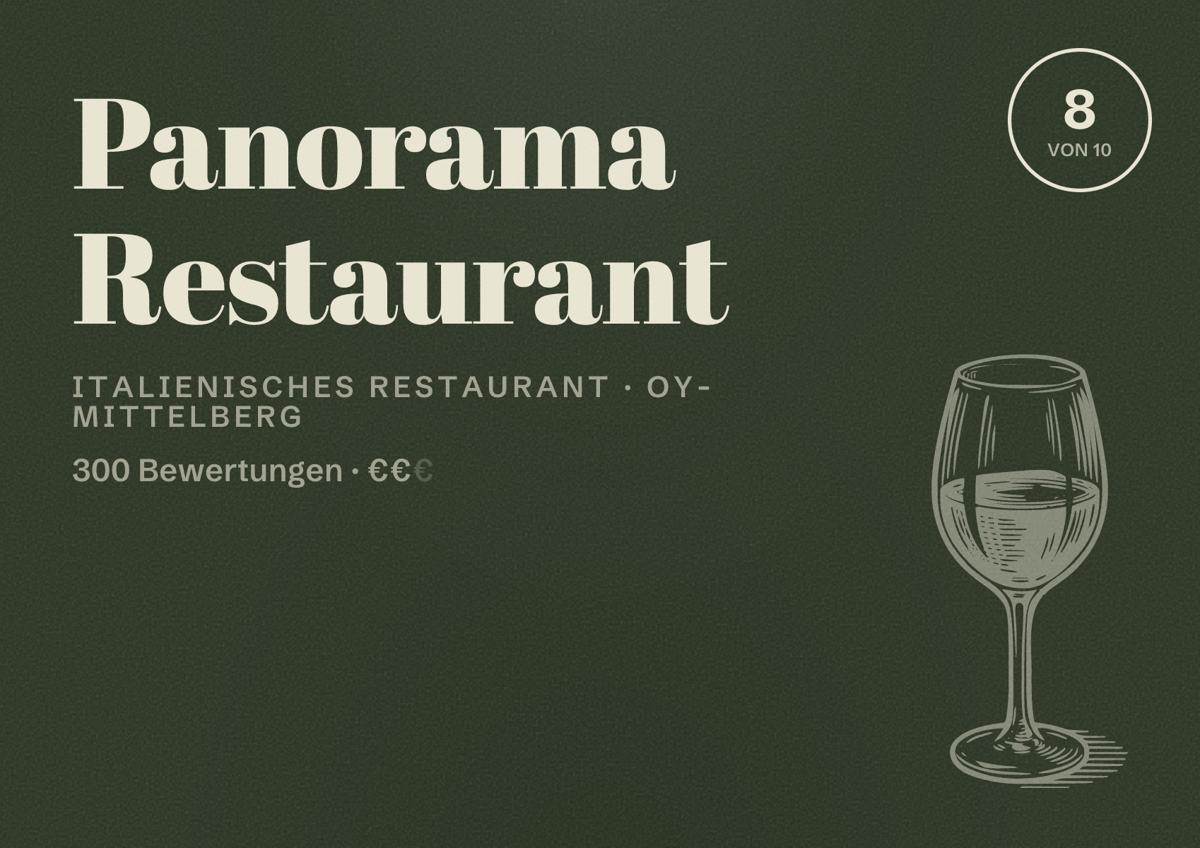 Illustriertes Poster von Panorama Restaurant, Italienisches Restaurant in Oy-Mittelberg: Bewertung 8 von 10 aus 300 Bewertungen, Preisniveau €€