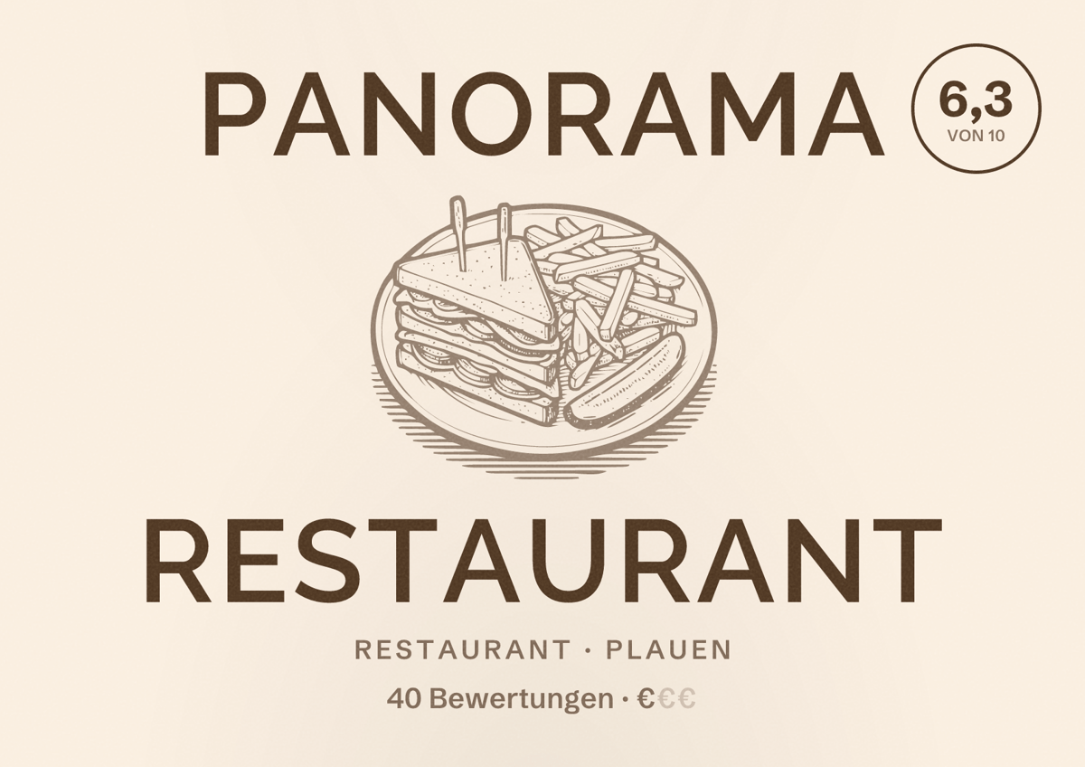 Illustriertes Poster von Panorama Restaurant, Restaurant in Plauen: Bewertung 6,3 von 10 aus 40 Bewertungen, Preisniveau €
