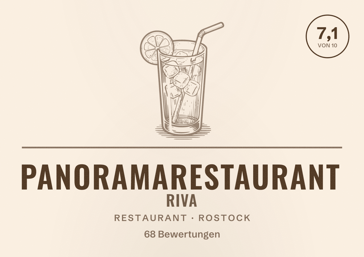 Illustriertes Poster von Panoramarestaurant Riva, Restaurant in Rostock: Bewertung 7,1 von 10 aus 68 Bewertungen