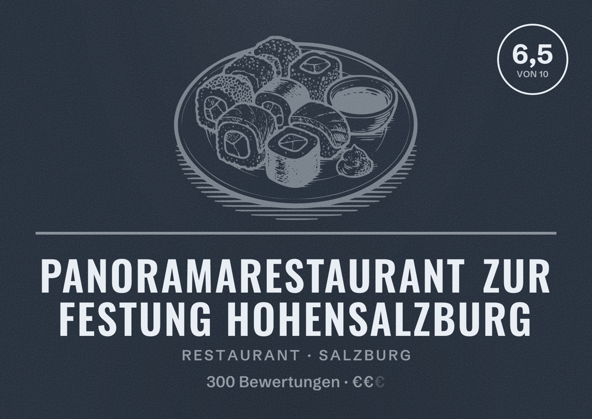Illustriertes Poster von Panoramarestaurant zur Festung Hohensalzburg, Restaurant in Salzburg: Bewertung 6,5 von 10 aus 300 Bewertungen, Preisniveau €€