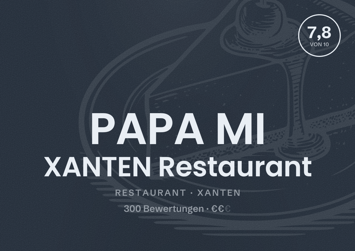 Illustriertes Poster von PAPA MI XANTEN Restaurant, Restaurant in Xanten: Bewertung 7,8 von 10 aus 300 Bewertungen, Preisniveau €€