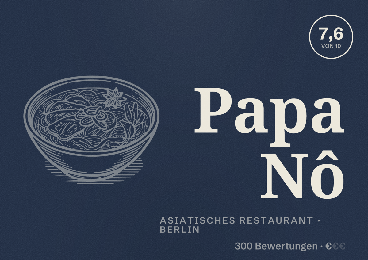 Illustriertes Poster von Papa Nô, Asiatisches Restaurant in Berlin: Bewertung 7,6 von 10 aus 300 Bewertungen, Preisniveau €