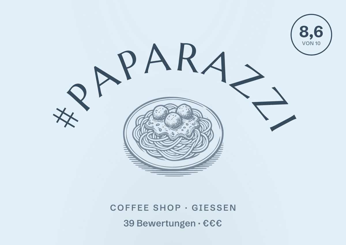Illustriertes Poster von #Paparazzi, Coffee Shop in Gießen: Bewertung 8,6 von 10 aus 39 Bewertungen, Preisniveau €€€