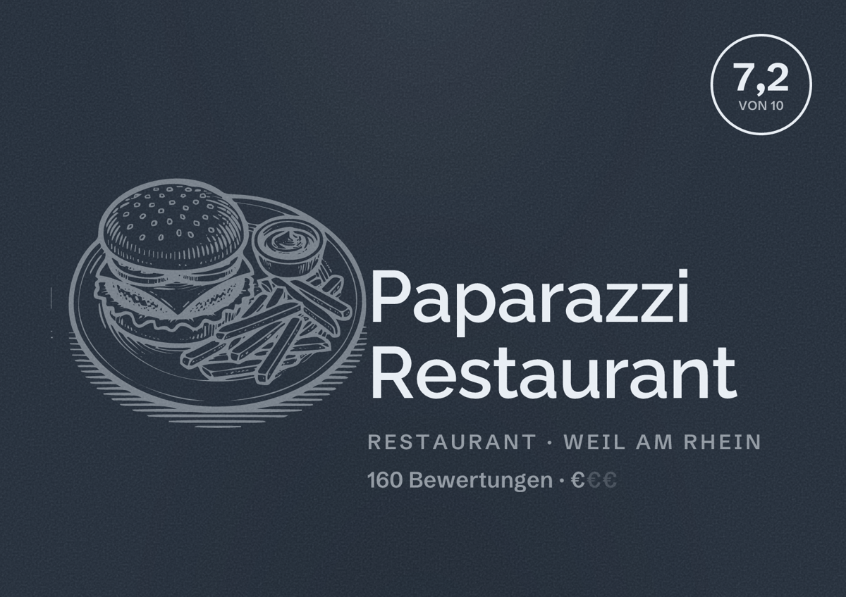 Illustriertes Poster von Paparazzi Restaurant, Restaurant in Weil am Rhein: Bewertung 7,2 von 10 aus 160 Bewertungen, Preisniveau €