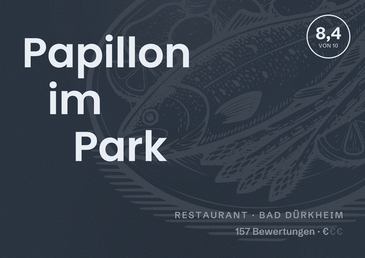 Illustriertes Poster von Papillon im Park, Restaurant in Bad Dürkheim: Bewertung 8,4 von 10 aus 157 Bewertungen, Preisniveau €