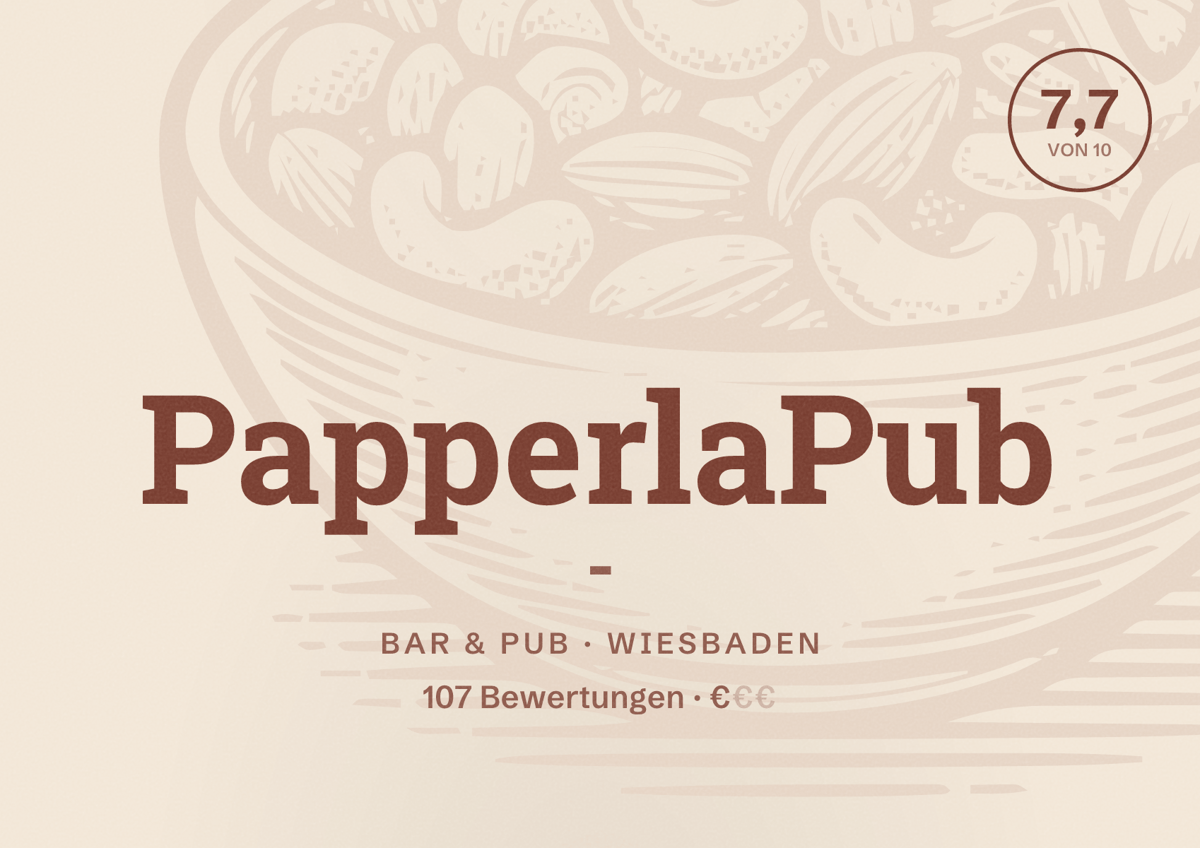 Illustriertes Poster von PapperlaPub -, Bar & Pub in Wiesbaden: Bewertung 7,7 von 10 aus 107 Bewertungen, Preisniveau €