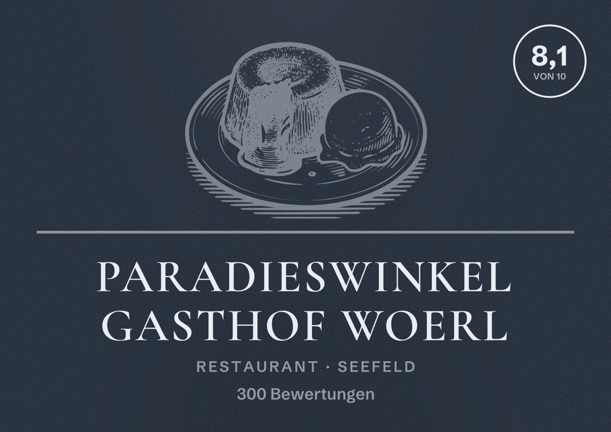 Illustriertes Poster von Paradieswinkel Gasthof Woerl, Restaurant in Seefeld: Bewertung 8,1 von 10 aus 300 Bewertungen