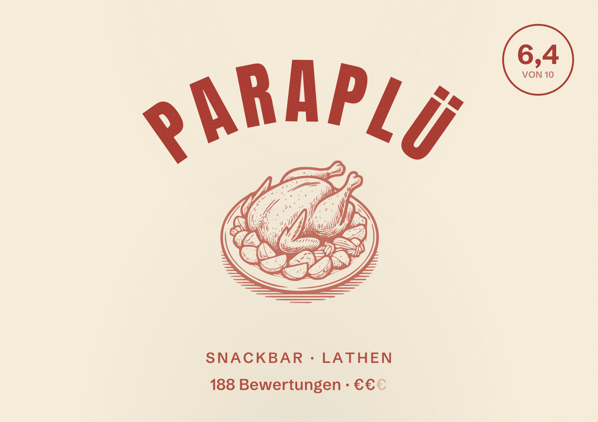 Illustriertes Poster von Paraplü, Snackbar in Lathen: Bewertung 6,4 von 10 aus 188 Bewertungen, Preisniveau €€