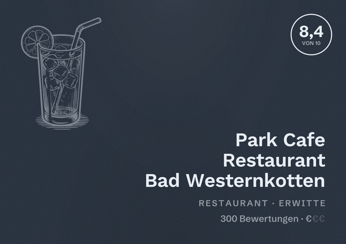Illustriertes Poster von Park Cafe Restaurant Bad Westernkotten, Restaurant in Erwitte: Bewertung 8,4 von 10 aus 300 Bewertungen, Preisniveau €