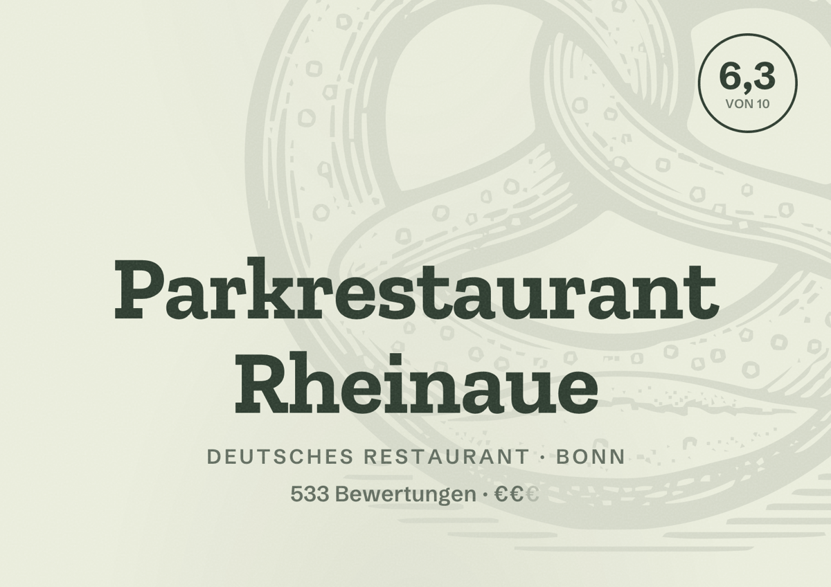 Illustriertes Poster von Parkrestaurant Rheinaue, Deutsches Restaurant in Bonn: Gästebewertung 6,3 von 10 aus 533 Bewertungen